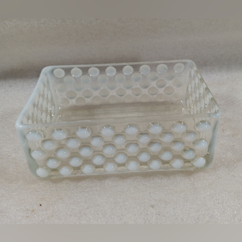 Vintage Glass Opalescent Hobnail Moonstone Soap Dish